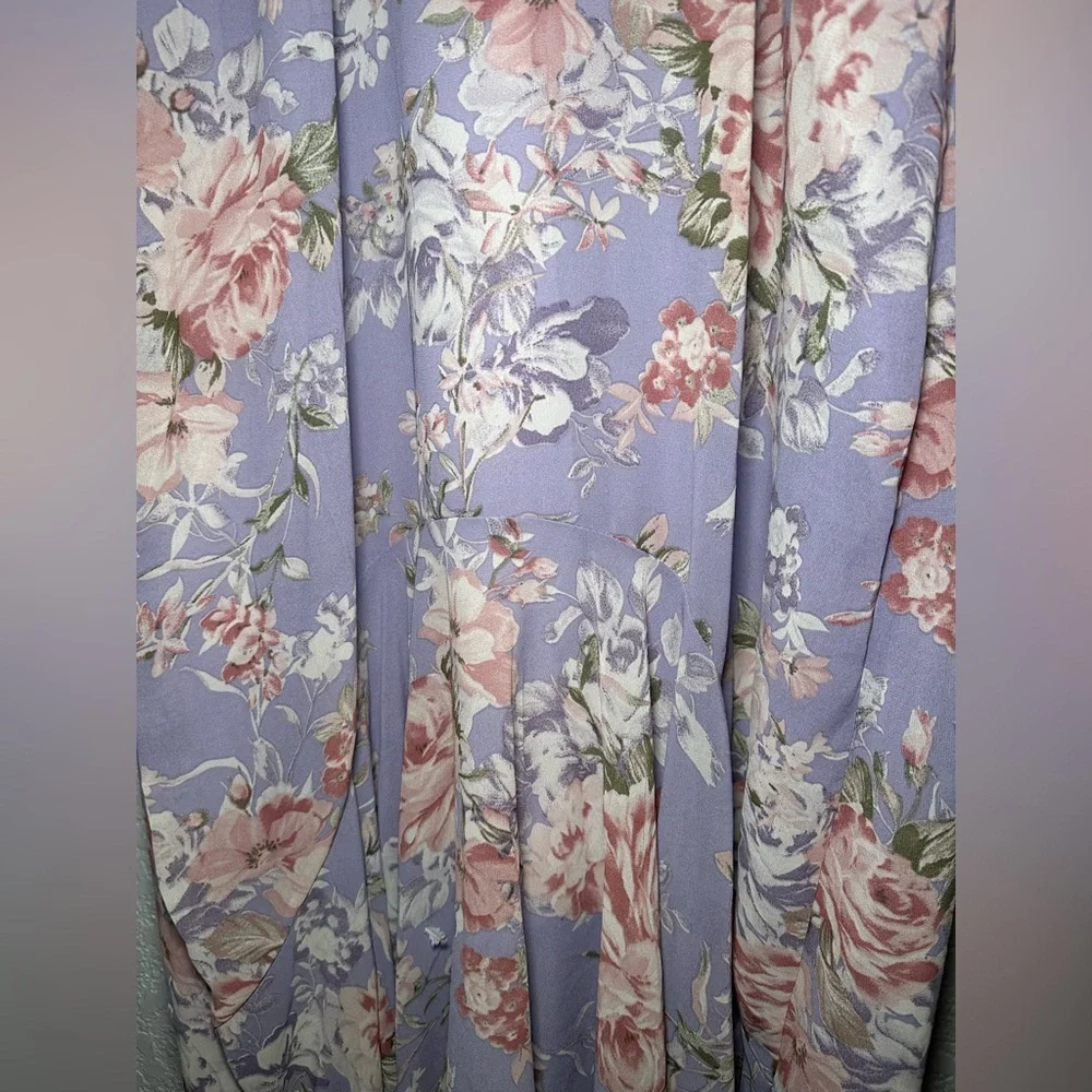 Floral Lavender Maxi Print Angel Sleeve Long Cut Out Open Back Dress - Picture 7 of 7